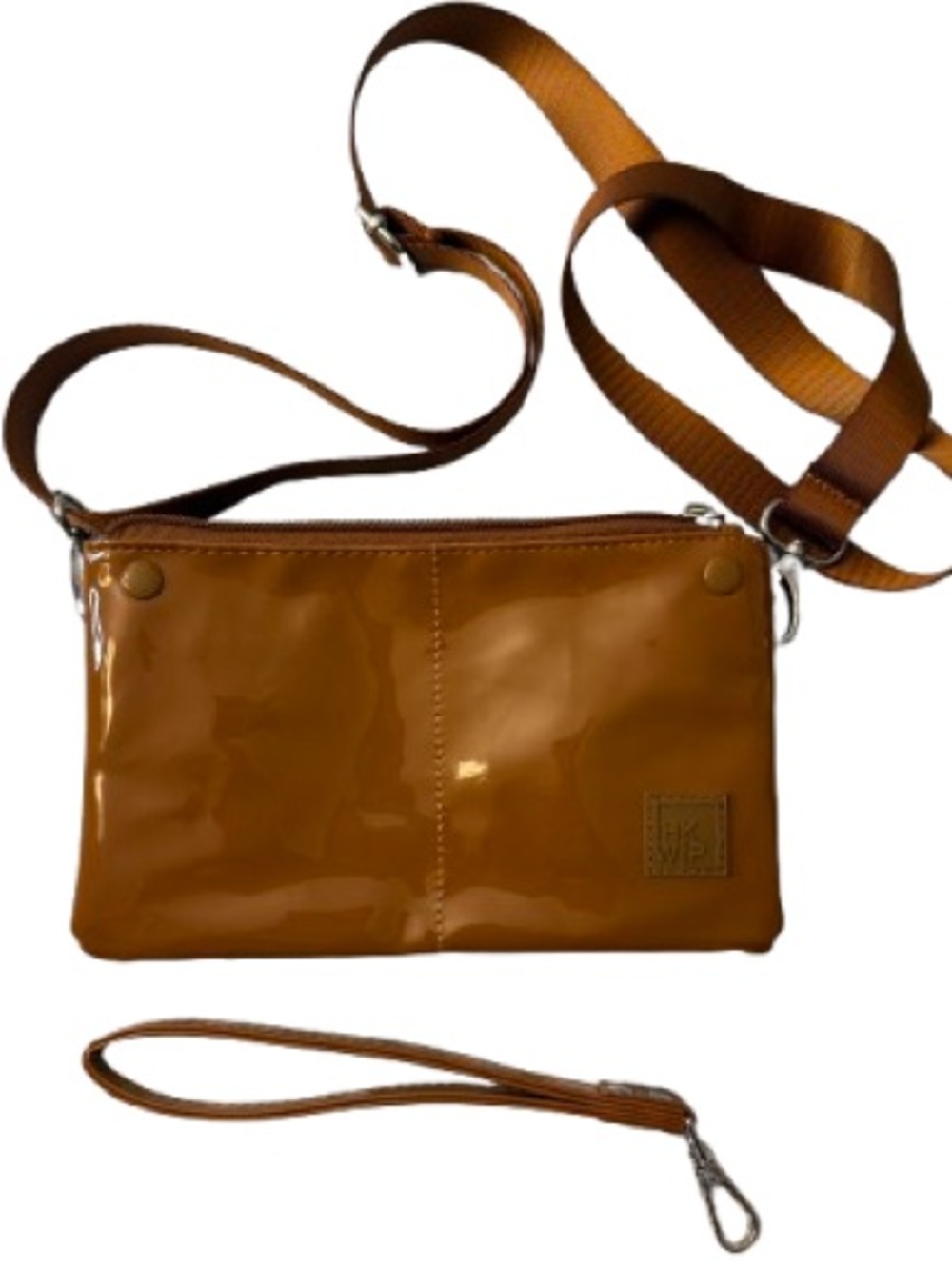 IHKWIP Patent Caramel RFID Wallet Crossbody Convertible Wristlet Bag
